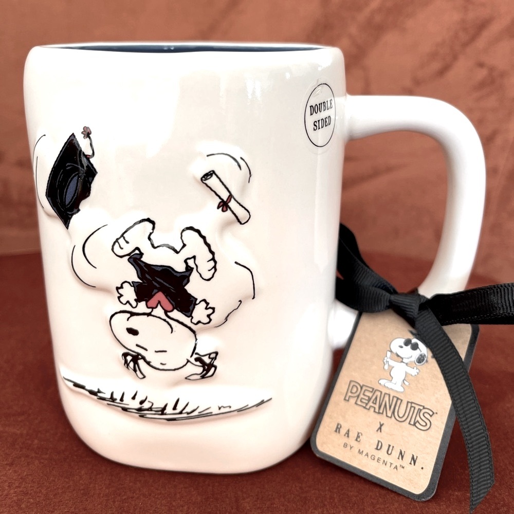 Rae Dunn x Peanuts Snoopy Graduation DREAM BIG Ceramic Coffee Mug NEW